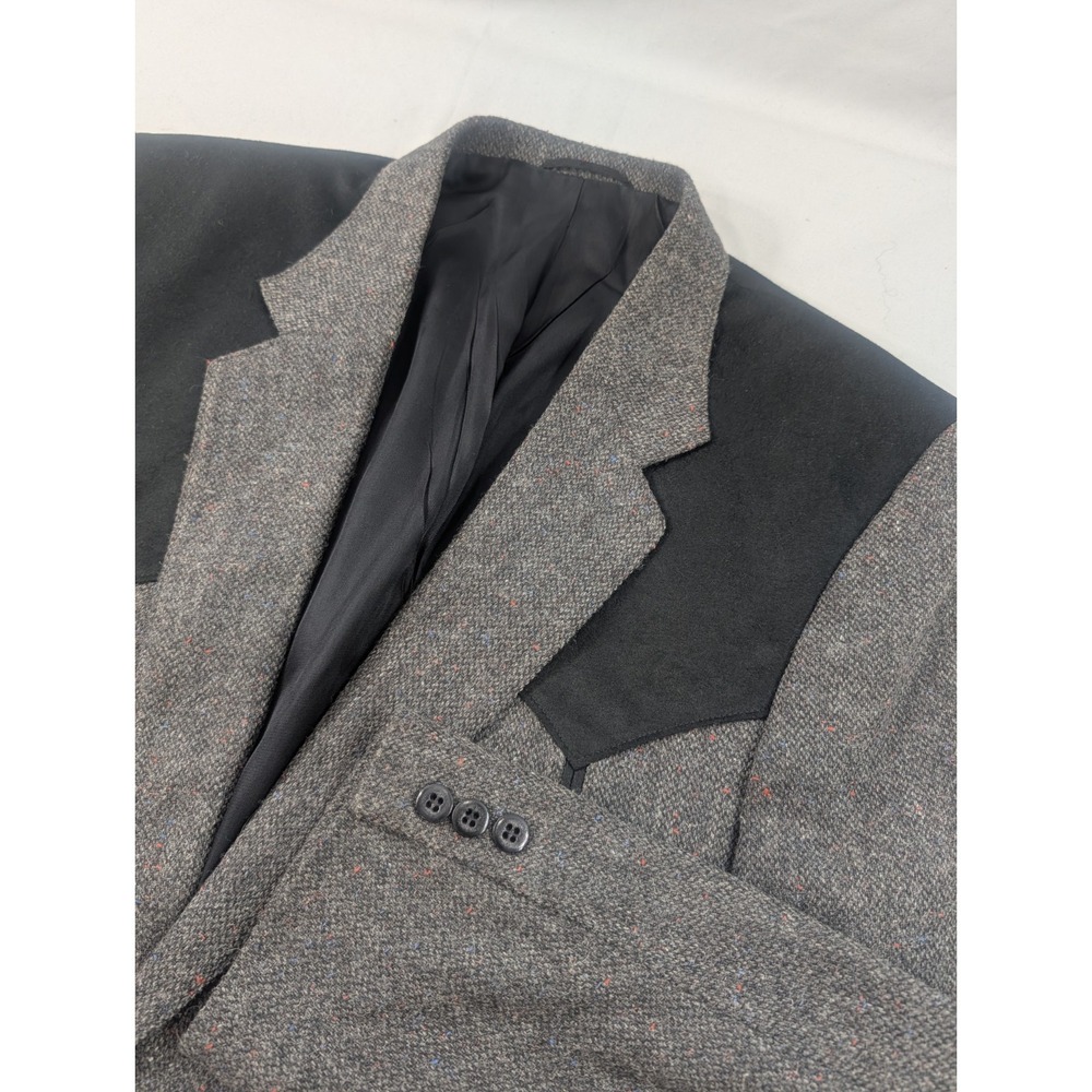 Circle S Western Tweed Sports Jacket Blazer Suit Coat Black Gray 42R Heavy Wool